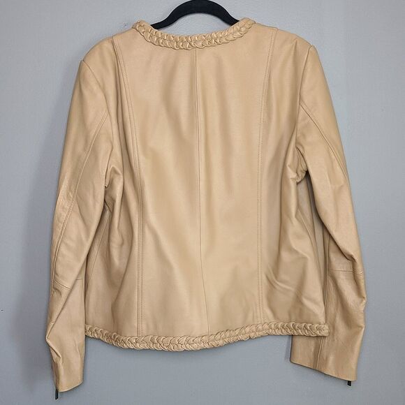 Pamela McCoy Collection Women's 100% Leather Tan Moto Biker Jacket Size L - Picture 5 of 11